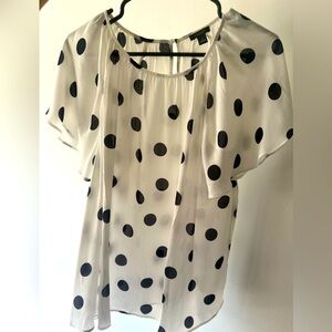 Ann Taylor Sheer Chiffon Large Polka Dots Print Top Womens Size M